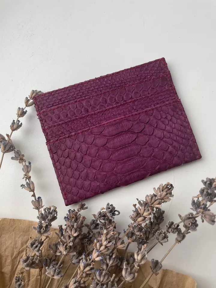 Genuine python skin creditcards holder/business cads holder wine color unisex wallet small, gift idea exotic python skin leather card holder