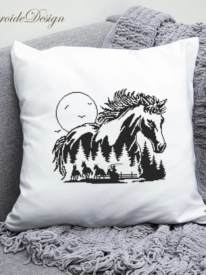 Horse cross stitch pattern PDF download Horse silhouette cross stitch chart, Monochrome nature pattern digital, Gift for horse lover #L84