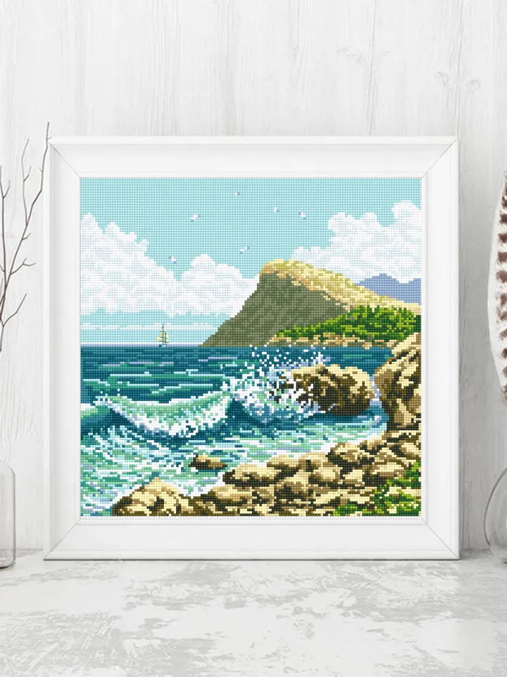 Ocean waves cross stitch pattern PDF download Nature landscape cross stitch chart, Sea beach cross stitch, Ocean pattern digital PDF #L36