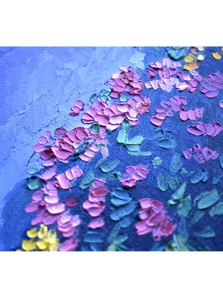 Smoky Mountains painting Sunset original art Blue Mountains artwork Flower Meadow wall art by Natalia Plotnikova
