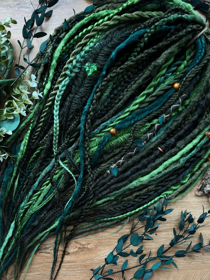 Dreads, green dreads and braids