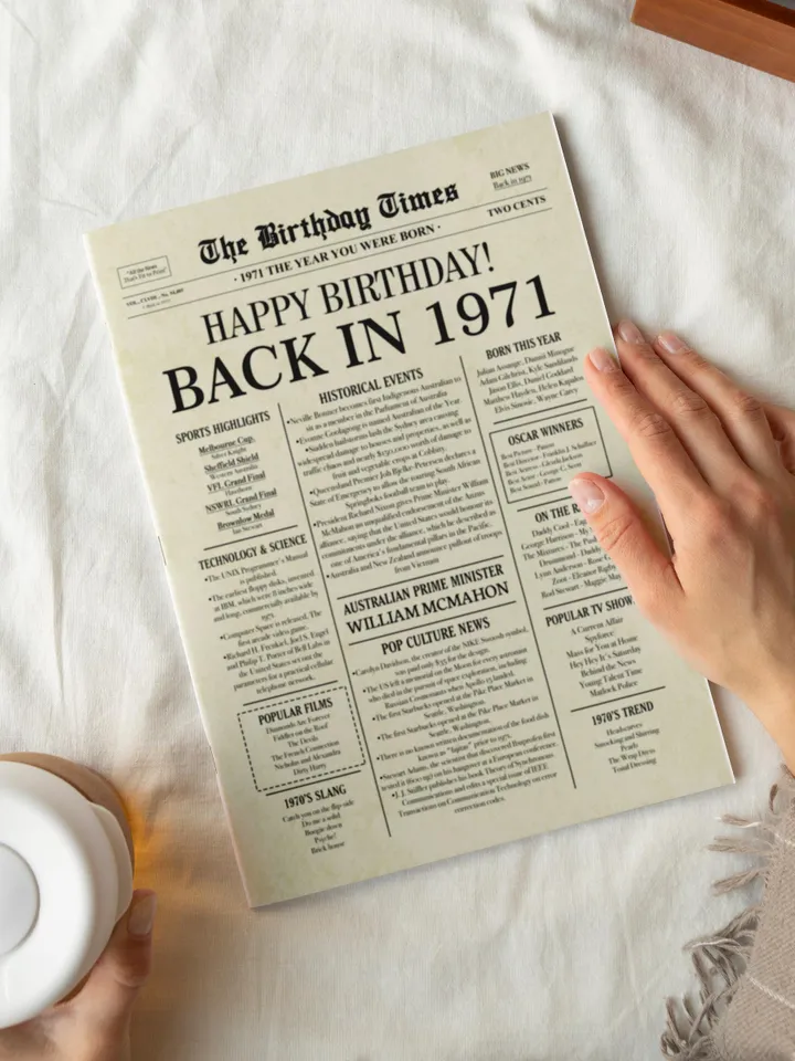 54th birthday newspaper poster back in 1971 printable sign 1971 birthday fun facts 54 years ago digital download file australia birthday
