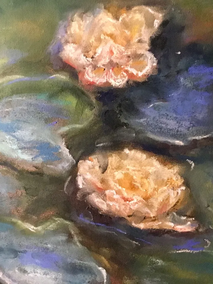 Water Lillies Monet inspired original soft pastel painting on sanded paper,one of a kind painting,wall hanging,unique gift home decoration.