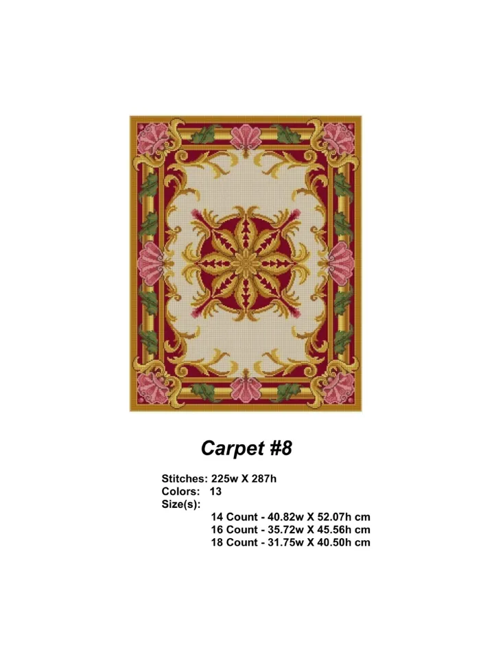 Carpet 8 Antique Needlepoint Rug Cross Stitch Pattern PDF