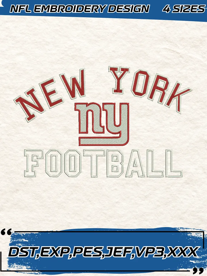 New York Giants Embroidery Designs, Football Team NFL Machine Embroidery Digitized Pes Files, 4 Sizes, Digital Download