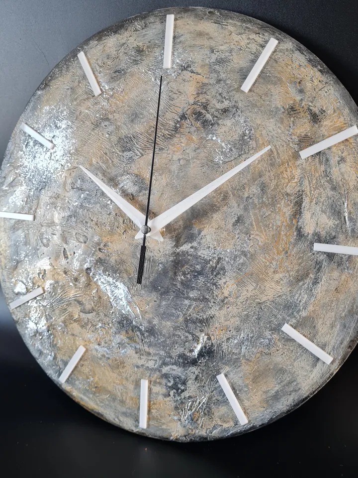 Textural wall clock Wall clock for living Art moon wall clock Hand painted clock