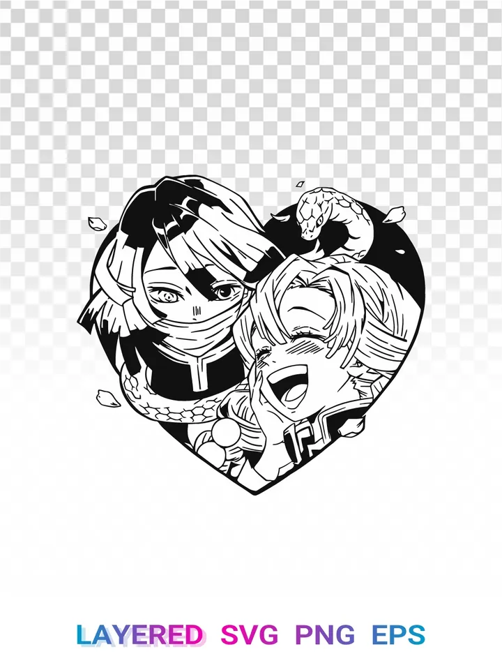 Demon Slayer Tanjiro Nezuko SVG, Anime PNG Cricut Heart