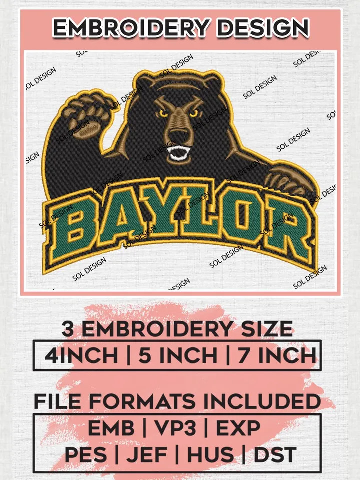 NCAA Baylor College Team Mascot Logo Embroidery Design Files, NCAA Baylor Bears Machine Embroidery, NCAA Teams, 3 sizes, NCAA Machine embroidery designs, Digital Download