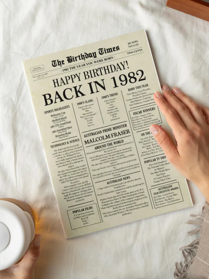 43rd birthday newspaper poster printable gift born in 1982 fun facts digital sign back in 1982 australia birthday decor instant download