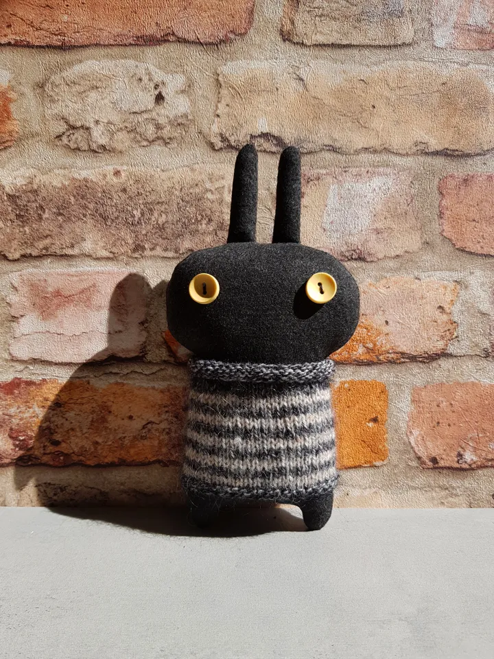 Black Rabbit pattern PDF for sewing and knitting, digital tutorial in english, stuffed animal DIY