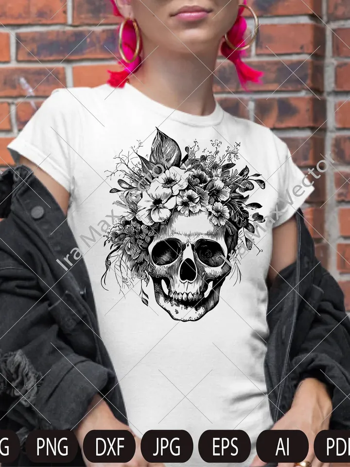 Skull svg file, Flower Skull svg, Skull cut file, Floral Skull svg file, Day of death , skull flower crown, halloween, gothic, goth