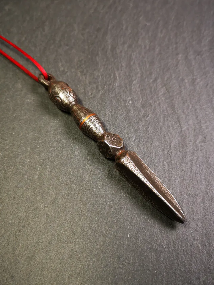 Gandhanra Handmade Skull Phurba Amulet,Kila - Dorje Phurba,Tibetan Budhist Ritual Implement Pendant,Made of Cold Iron,4.0"