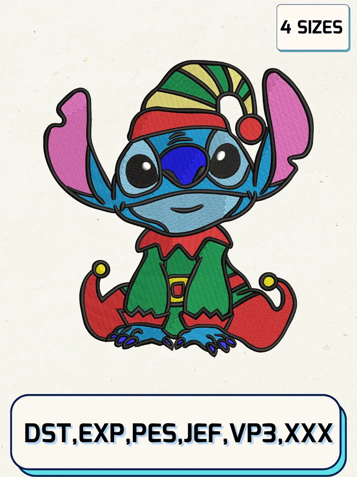 Stitch Elf Christmas Embroidery Design,Christmas Embroidery Designs,Machine Embroidery Files,Stitch Embroidery Design,4 Sizes