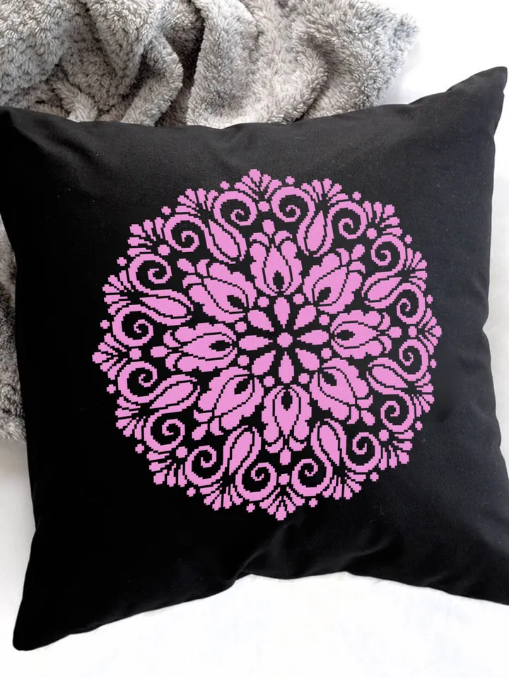 Mandala cross stitch pattern download PDF, Monochrome mandala hand embroidery PDF, Floral ornament cross stitch, Quick beginner stitch #M128