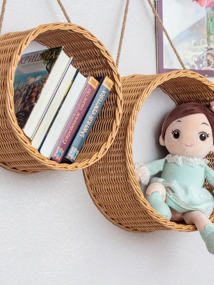Wall hanging shelf Bookshelves set of 2 Shelf for kid's room Round shelf Boho style shelf