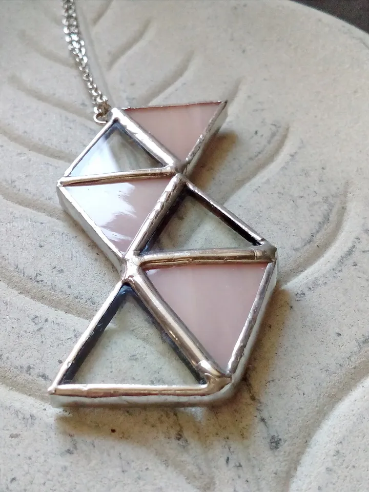 Glass geometric pendant, Origami pink necklace, triangular necklace, stained glass cute necklace, transparent pendant
