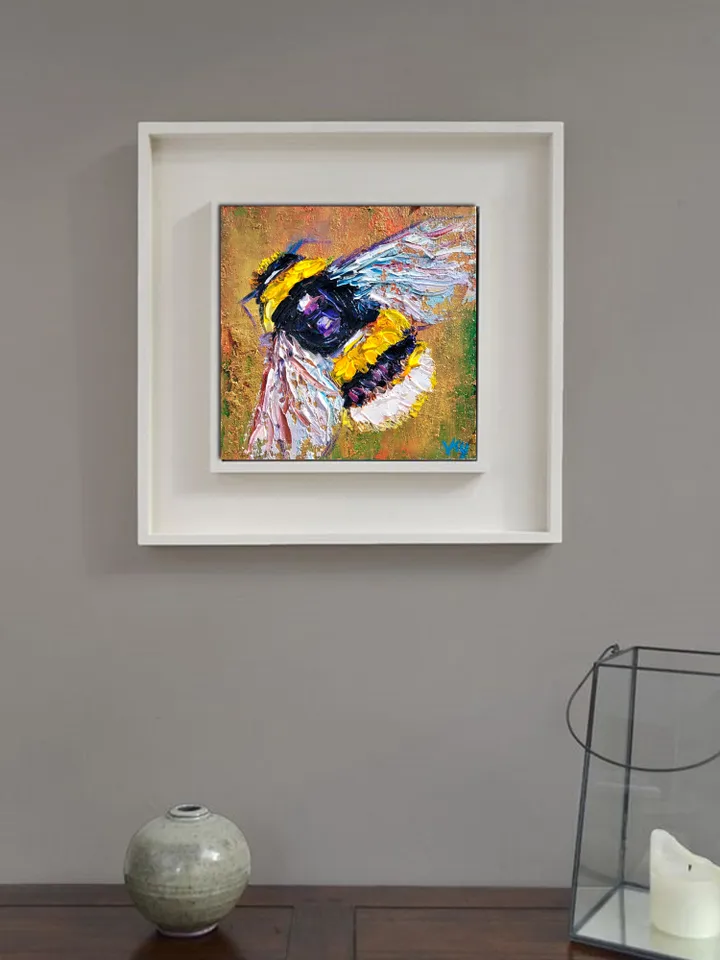 Bumble Bee Painting Save The Bees Original Art Impasto Oil Painting 6x6 Honey Bee Wall Art Insect Honeybee Artwork Handmade Birthday Gift by ArtFromVictoria