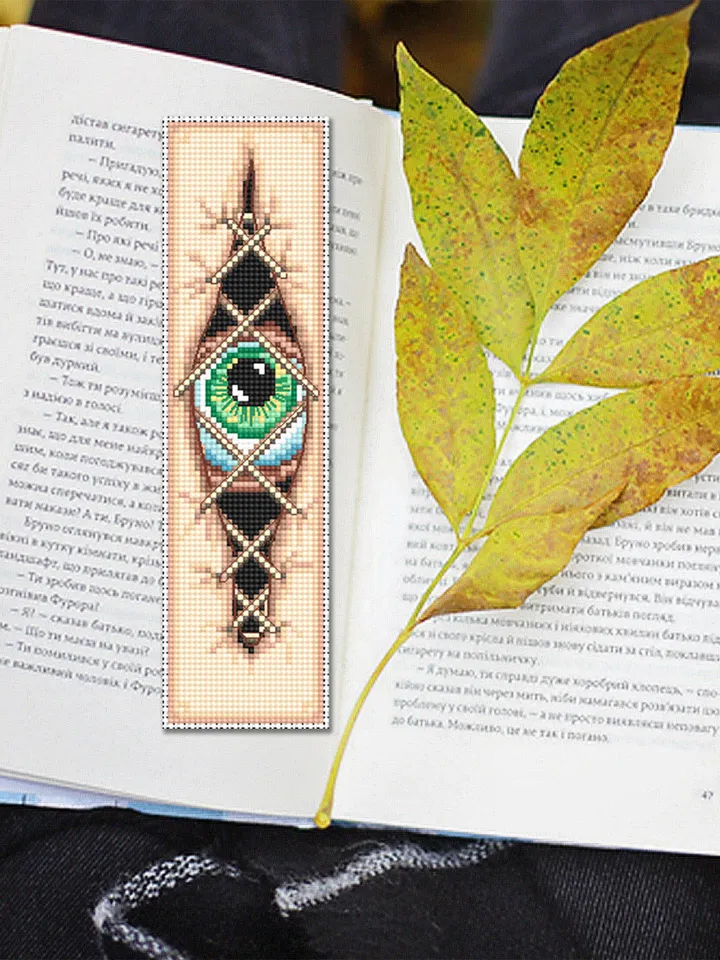 Halloween bookmark cross stitch pattern PDF download Gothic cross stitch chart, Creepy eyes handmade bookmark pattern digital PDF #B177