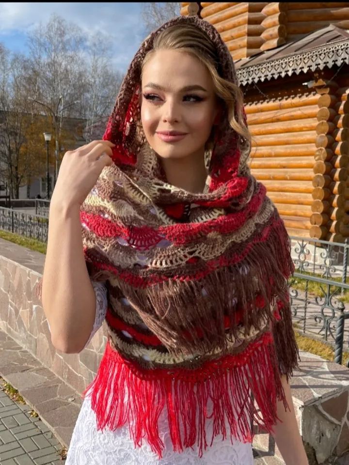 Wool shawl, Wedding bride shawl wraps, Triangular shawl with fringe, Multicolor Colorful Shawl, Mother to daughter wedding day gifts