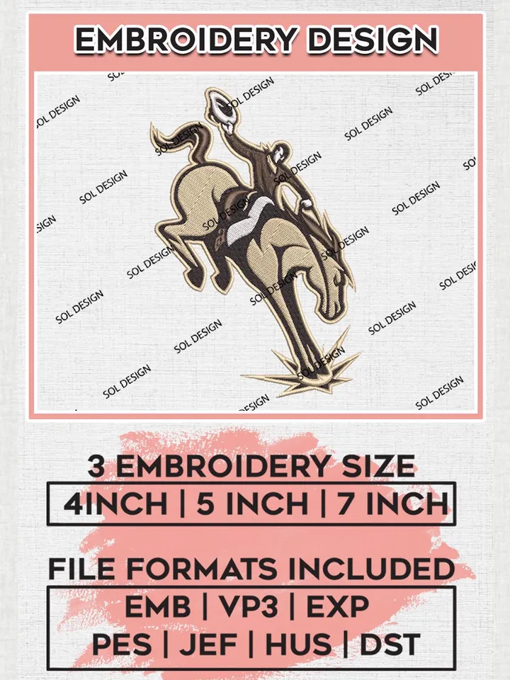 NCAA Wyoming Cowboys Logo Embroidery Design Files, NCAA Wyoming Cowboys Team Embroidery, NCAA Wyoming, 3 sizes, Machine embroidery designs, Digital Download