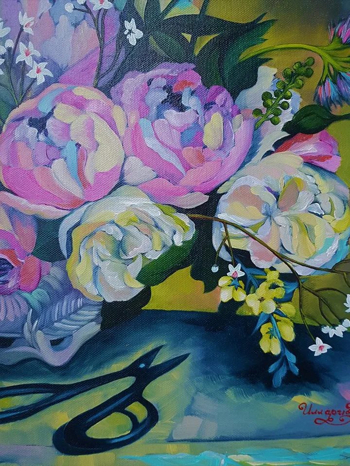 Peony Painting Bouquet Art Still Life Artwork Large Wall Art Canvas Oil Painting
