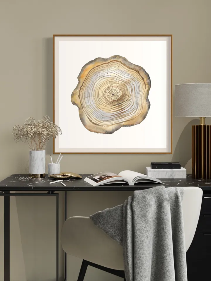 Tree Stump Print Tree Ring Watercolor Wall Art Wood Cut Art Forest Decor Tree Ring Painting Scandinavian Print Minimalist Poster Watercolor
