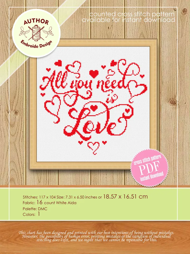 Valentine's day cross stitch pattern download PDF Love quotes cross stitch, Love lettering embroidery beginners heart shaped, Home decor #V5