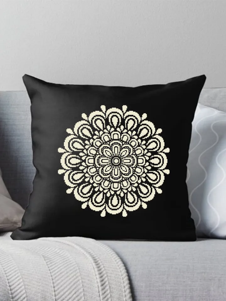 Simple mandala cross stitch pattern PDF download Flower mandala pattern digital PDF, Monochrome cross stitch chart for beginner #M244