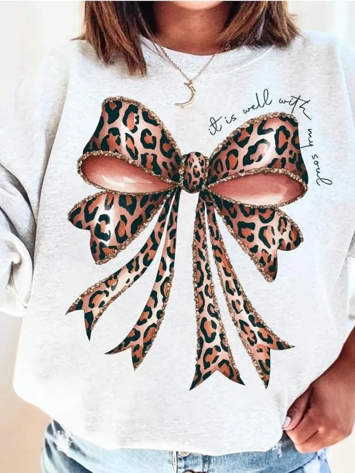 It Is Well With My Soul Png, Leopard Print Bow Png, Christian Bow Png, Hand Drawn Bow Png, Bible Verse Sticker Png, Coquette Bow Sublimation