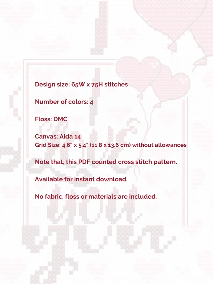 Cross stitch pattern I love you, simple cross stitch pattern PDF