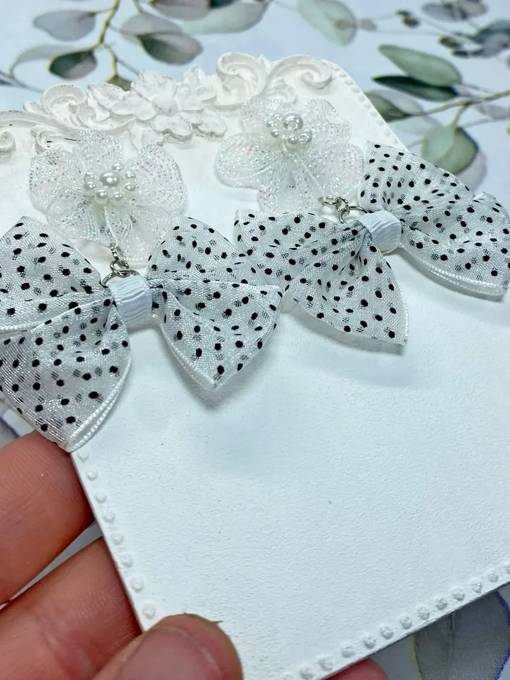 Fabric bow earrings. Handmade. Handmade jewelry.
