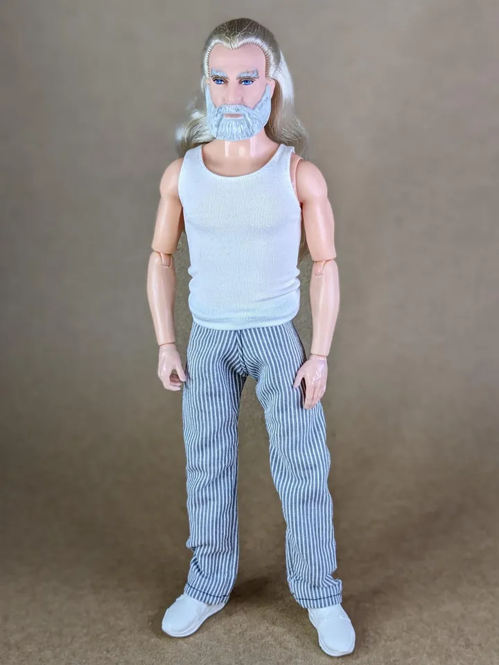 Gray & white striped pants for 12-inch fashion male dolls