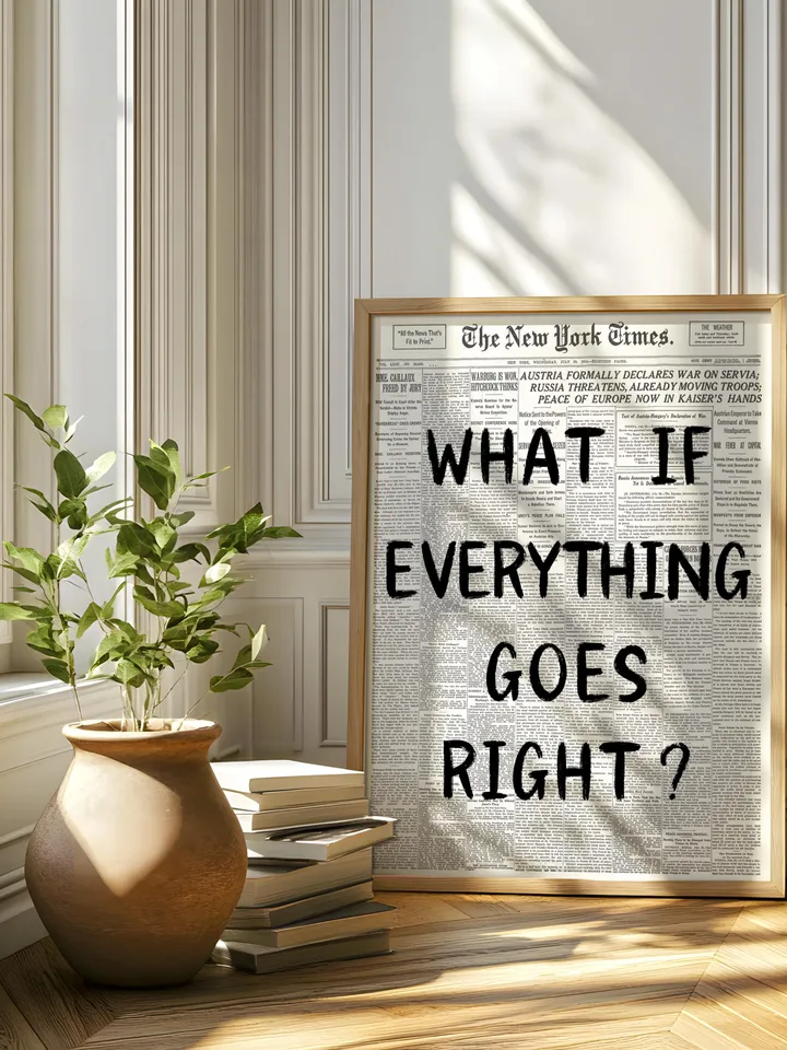 What If everything goes right Retro Newspaper Print, Trendy Wall Art, Typography Poster, Black Aesthetic, Printable Wall Art, Digital Print