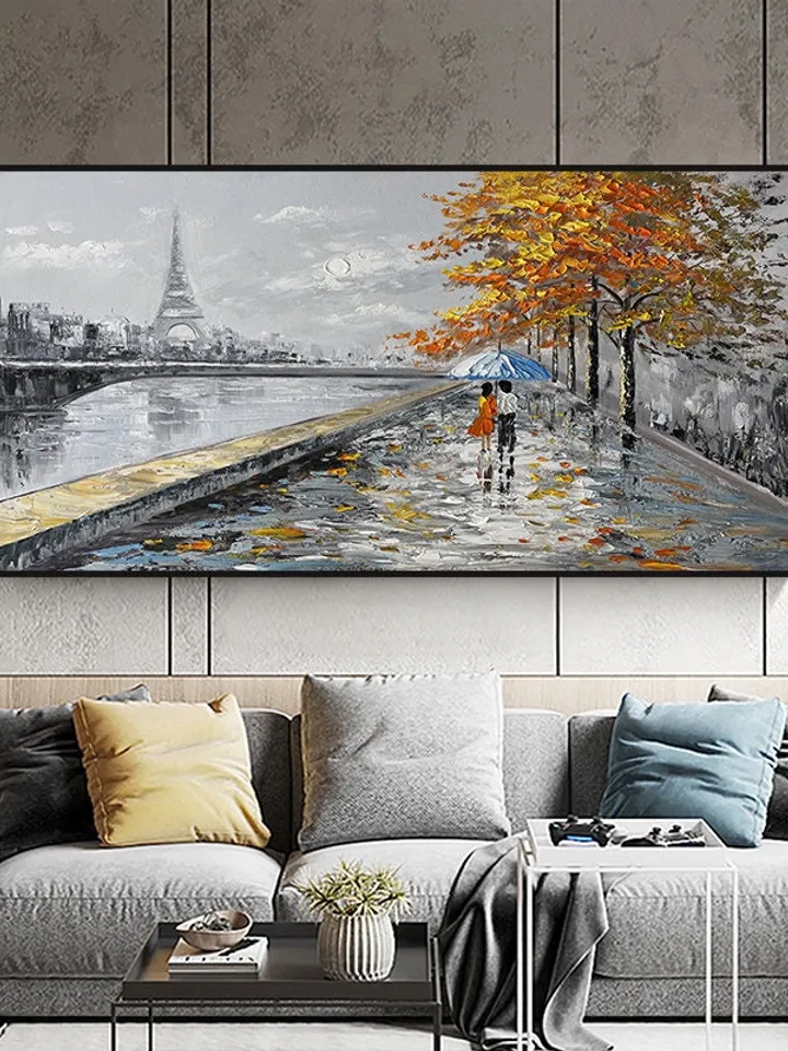 Paris Painting on Canvas, Original Art, Eiffel Tower Painting, Large Wall Art Abstract Art, Landscape, Cityscape Painting, Living Room Décor
