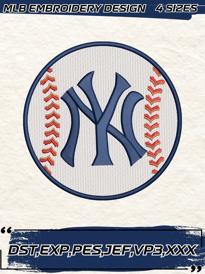 New York Yankees Embroidery Design,MLB Embroidery Design,Machine Embroidery Design File,4 Sizes, Digital Download