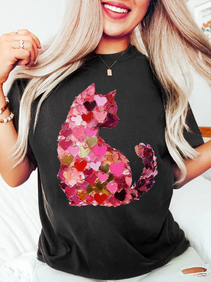 Valentine Day Cat Brushstroke png, Valentine PNG Heart Love Cat Valentine Png Trendy Valentine, Cat Lover Png Cupid Cat Sublimation Cute Cat