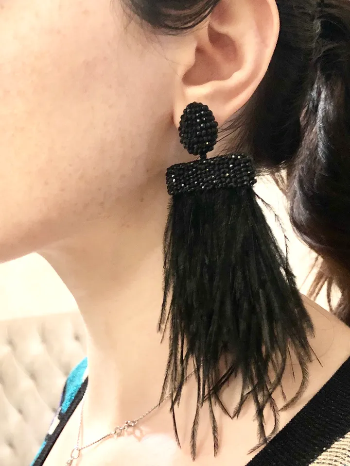 Feathers Beaded Earrings clip-on