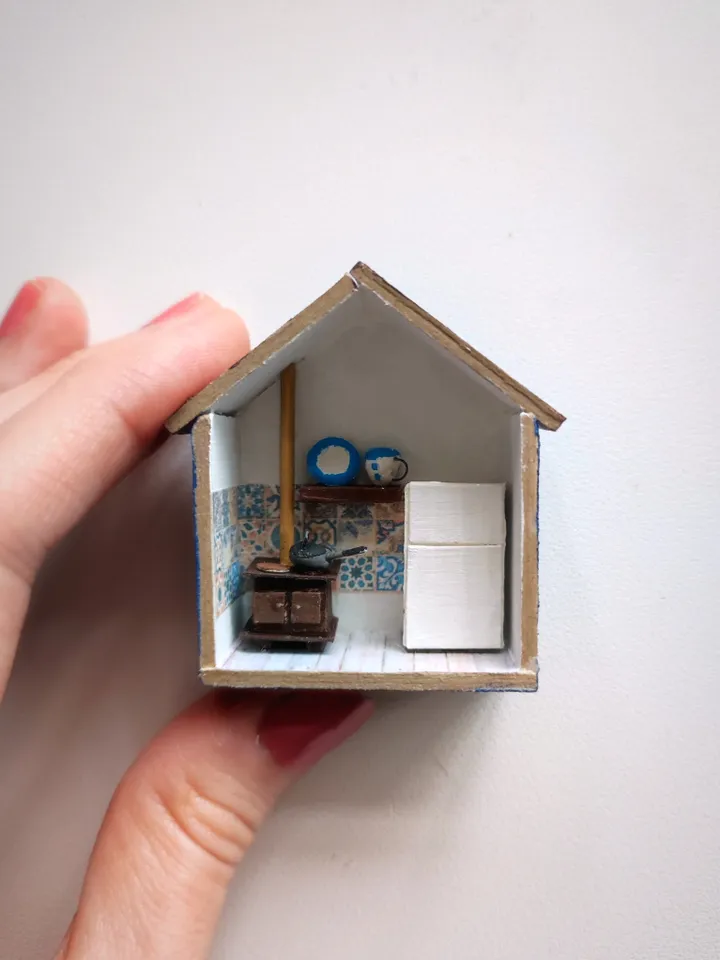 Micro Dollhouse Retro Kitchen Mini with Furniture scale 1:100