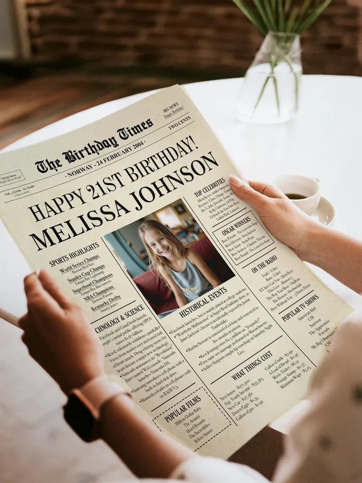 21st Birthday Newspaper Poster for Him or Her – Born in 2004 Sign, Back in 2004 Printable Gift, 21st Birthday Decorations