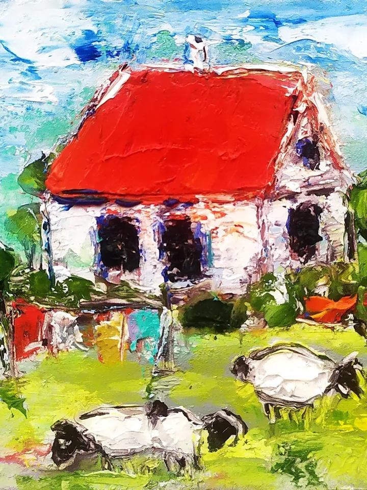 Ireland Painting Sheep Original Art Irish Landscape Oil Painting Farm Small Artwork