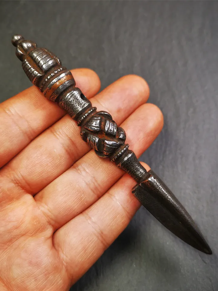 Gandhanra Handmade Tibetan Buddhist Ritual Implement - Kila -Dorje Phurba,Made of Cold Iron inlaid with Copper,5.1"