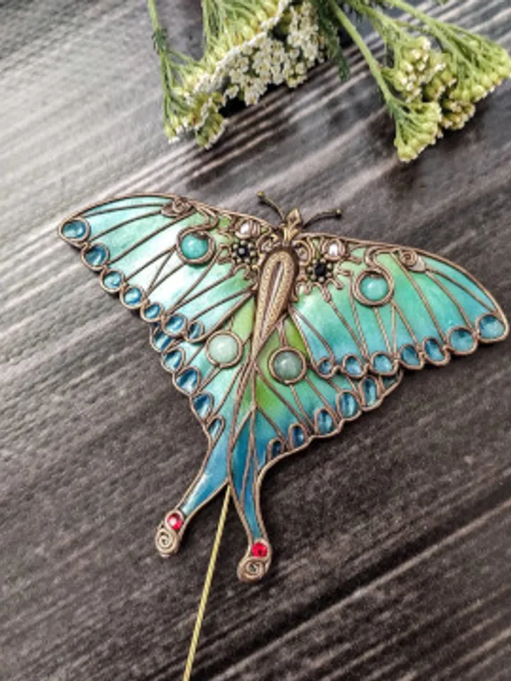 Brooch Moon Moth, turquoise butterfly, green butterfly, large butterfly, insect