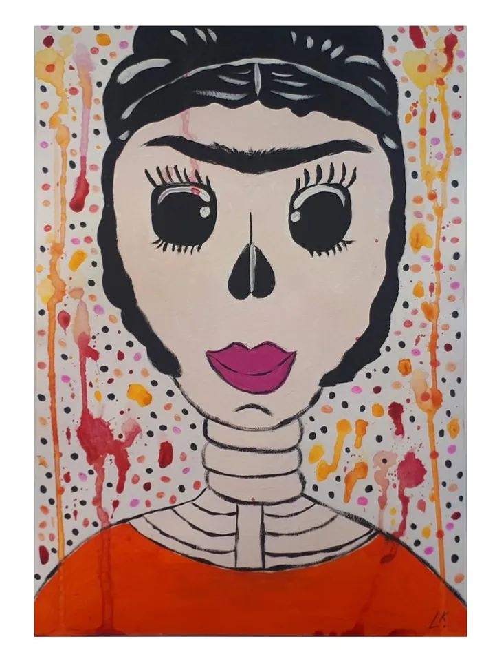 Frida Kahlo Day Of The Dead Original Art Outsider Painting Artwork