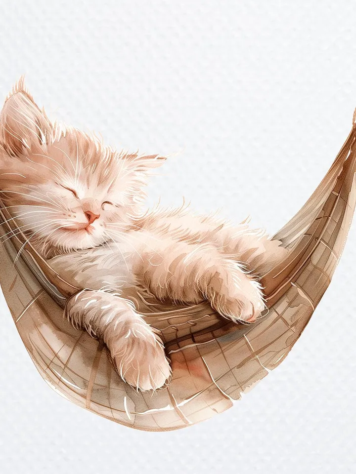 12 Sleeping Cat PNG Bundle, Cat in Hammock Printable Watercolor clipart for sublimation, High Quality PNGs, Paper craft, junk journals