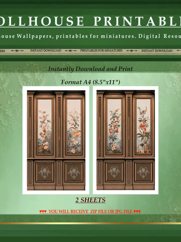 Wallpapers- Set 13 | Printables for Dollhouses and Unique Miniature Projects | Digital Downloads | in Scale 1/12th