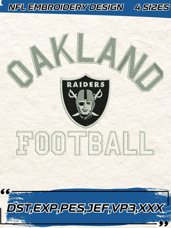 Oakland Raiders Embroidery Designs, Football Team NFL Machine Embroidery Digitized Pes Files, 4 Sizes, Digital Download