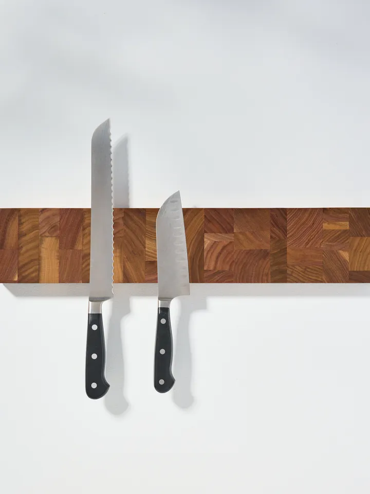 Wall Mounted Magnetic Knife Holder Made from Upcycled End Grain Walnut