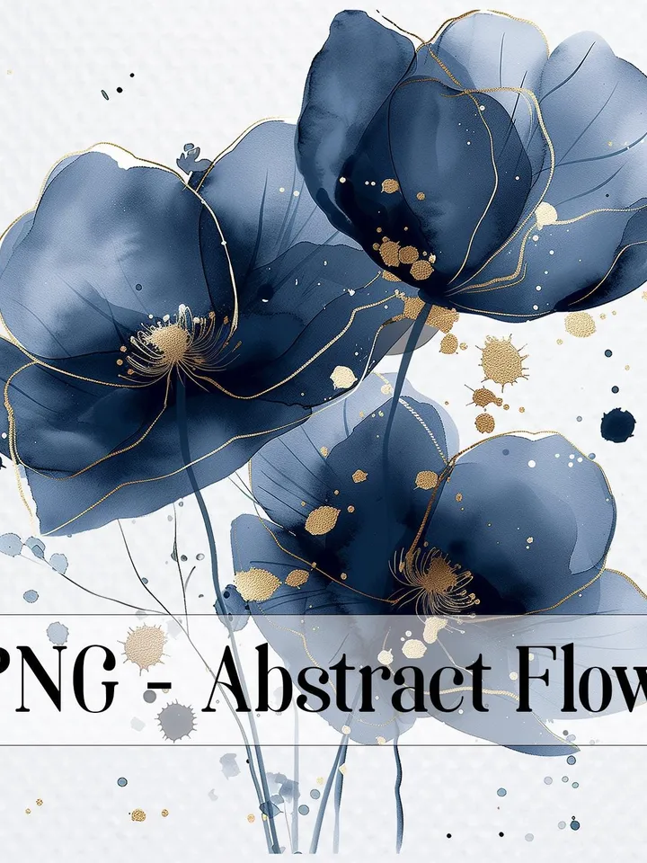 18 Abstract Blue Flowers PNG Bundle, Alcohol Ink Flowers Print Printable Watercolor clipart for sublimation, digital crafting, junk journals