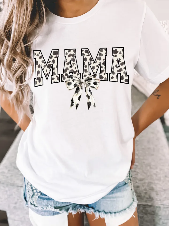 Cow Print Coquette bow png, Mama png design sublimation png retro mama png mothers day png design varsity western mama png western Coquette