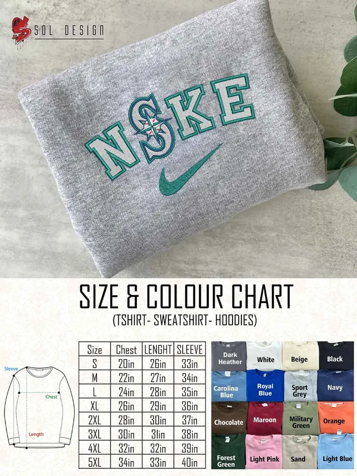 Ni.kee Seattle Mariners Embroidered Sweatshirt, MLB Seattle Mariners Embroidered T Shirt, MLB Embroidered Sweater, MLB Mariners Shirt, Baseball Team Embroidered Hoodie